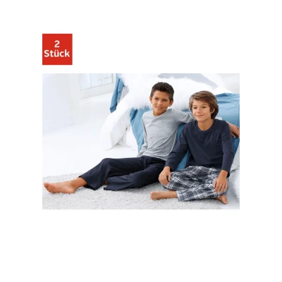 Abbildung von le jogger Pyjama, (Packung, 4 tlg., 2 Stück), in langer Form, Hose 1x uni und kariert