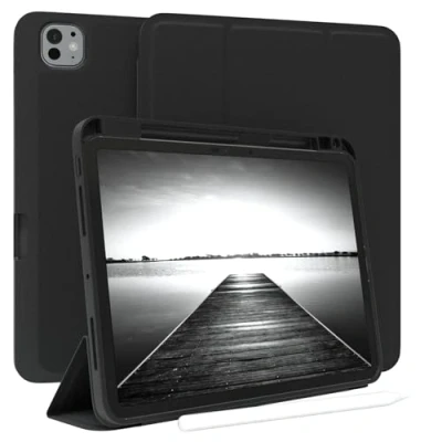 Abbildung von EAZY Case Schutzhülle mit Stifthalter für iPad Pro 11&quot; (2024) 11 Zoll Hülle Stifthalterung Tablet Cover Touchpen Smartcase aufstellbar Klappcase Auto Sleep Wake Up Etui Schwarz