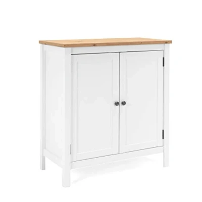 Abbildung von Newfurn Kommode Weiß Wildeiche Sideboard Vintage Landhaus 80x90x40 cm (BxHxT) Highboard Anrichte [Eireen.one] Wohnzimmer Schlafzimmer Flur Esszimmer