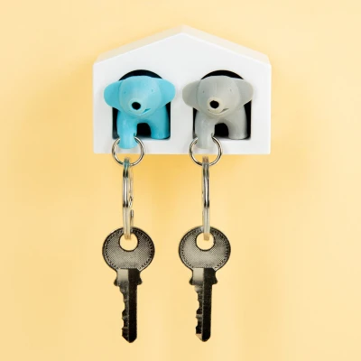 Abbildung von QUALY Schlüsselhalter und Anhänger Key Ring Elefanten Design 2 Stück Kunststoff Grau blau Weiß, QL10188 WH BU GY, 8858782114581, Weiß grau, 9cm
