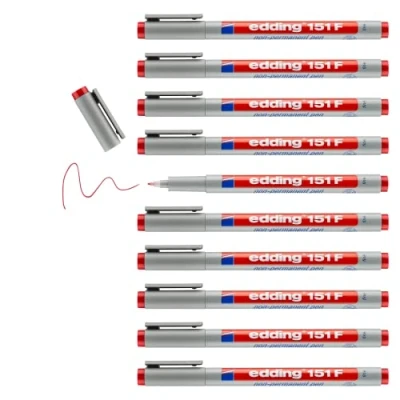 Abbildung von edding 151 F Non permanent pen blau 10 Stifte Rundspitze 0,6 mm Stift zum Schreiben auf Glas, Kunststoff, Folien und glatten Oberflächen schnelltrocknend, mit Wasser korrigierbar