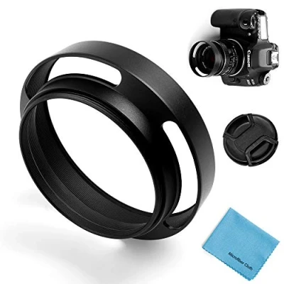 Abbildung von 55mm Hohl Gegenlichtblende,Fotover Universal Metall Sonnenblende Streulichtblende mit Objektivdeckel für Canon Nikon Sony Pentax Olympus Fuji Kamera + Mikrofaser Putztuch