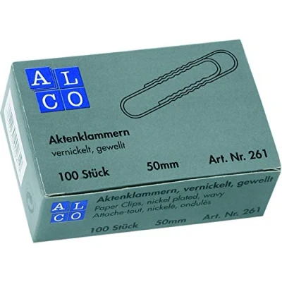 Abbildung von Alco Akten Klammer Stahl gewellt vernickelt 50mm VE=100 Stück
