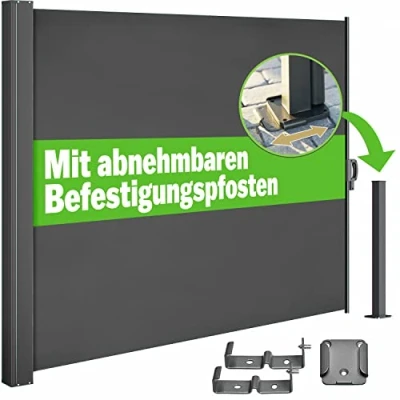 Abbildung von Casaria® Seitenmarkise Nosara 180x300cm Ausziehbar Blickdicht Sonnenschutz Markise Balkon Terrasse Garten Seitenrollo Sichtschutz Windschutz Anthrazit