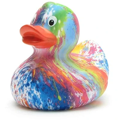 Abbildung von Rainbow Badeente I Quietscheentchen L: 9 cm inkl. Badeenten Schlüsselanhänger im Set
