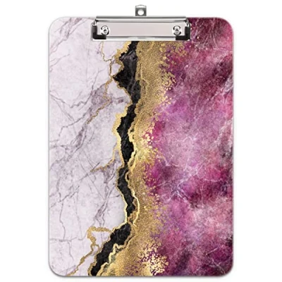 Abbildung von Hnogri Klemmbrett A4 Kunststoff, Mode Design Klemmmappe Bürobedarf &amp; Schreibwaren für Rechtsanwälte Schüler Lehrer und Kinder, Clipboard Standardgröße 32 x 22 CM, Rosa Gold