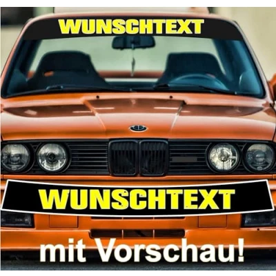 Abbildung von Rakelfix Blendstreifen + Wunschtext Aufkleber mit Vorschau selbst gestalten Autoaufkleber Frontscheibe Sonnenblende