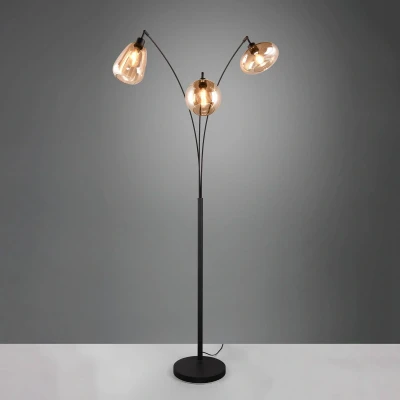 Abbildung von Trio Leuchten Stehleuchte Lumina 417000313, Metall Schwarz matt, Glas amber, exkl. 3x E14