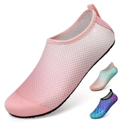 Abbildung von WateLves Wasserschuhe für Damen Herren Kinder Unisex Badeschuhe Schwimmschuhe Strandschuhe Schnelltrockend Aquaschuhe Surfschuhe Barfuss Schuhe Rosa Weiß 38/39 EU