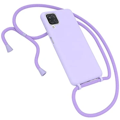 Abbildung von EAZY CASE Premium Silikon Handykette kompatibel mit Samsung Galaxy A12 Handyhülle Umhängeband, Handykordel Schutzhülle, Silikonhülle, Hülle Band, Kette für Smartphone, Lavendel Lila