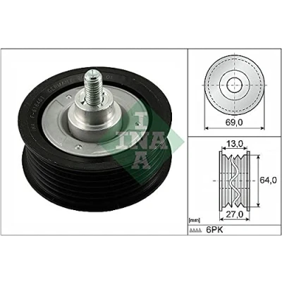 Abbildung von INA 532 0477 10 Umlenkrolle FORD: Tourneo Custom V362 Bus, Transit Kastenwagen, Mk6 Kastenwagen