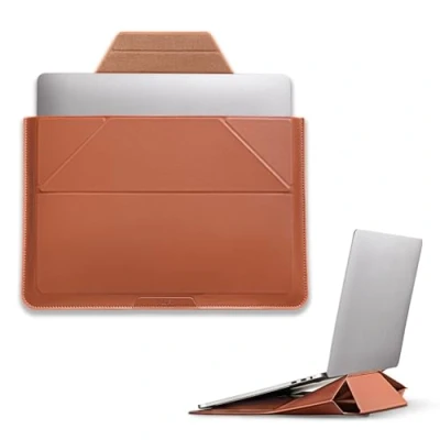 Abbildung von MOFT Laptoptasche Hülle &amp; Laptop Ständer für 15 16 Zoll Laptop, Vegan Leder mit Erweiterbarem Stauraum, 2 Verstellbare Winkel, Kompatibel MacBook Air/Pro Zoll, Braun