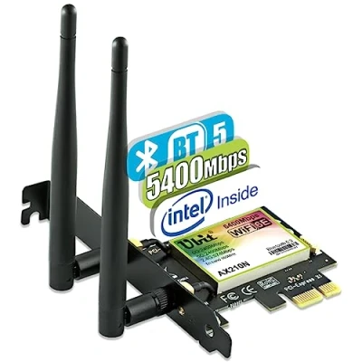 Abbildung von Ubit WLAN Karte, Bis zu 5400Mbit/s PCIe Intel &amp; Bluetooth 2 in 1 (2.4Ghz, 5Ghz und 6Ghz) WiFi 6 Karte für Desktop PC Windows 11/10(64Bit)