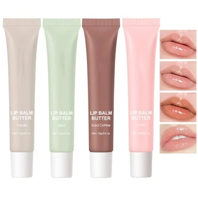 Abbildung von Sitovely 4 Farben Getönter Lippen Butter Balsam, Lip Balm Peptide Tint, Feuchtigkeitsspendende Peptid Lippentönung, Glänzender Jelly Lipgloss, Pflegendes Lippenöl