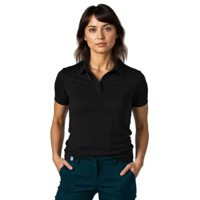 Abbildung von ALPIN LOACKER Merino Shirt Damen Kurzarm &amp; NEU Poloshirt I atmungsaktives Funktionsshirt für Sport und Wandern Polo Tshirt Damen, Schwarz S