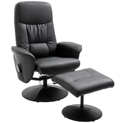 Abbildung von HOMCOM Relaxsessel mit Fußhocker Stauraum Liegefunktion Massagesessel TV Sessel Massagefunktion Liegesessel Ergonomischer Stuhl 10 Vibrationpunkte Kunstleder Schwarz 76 x 81 105 cm