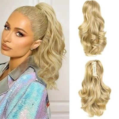 Abbildung von RPAEOY Pferdeschwanz Extension Synthetische Dick Klauen Clip Haardutt Lang Wellig Haarverlängerung Hair Ponytail Haarspangen Damen Langer lockiger Haarklammer (Aschblond)