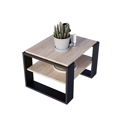 Abbildung von Couchtisch KAJA 63 rechteckiger Kaffeetisch aus Holz Modern Teetisch x 54 44cm massiv und stabil (Bardolino Eiche/Schwarz)