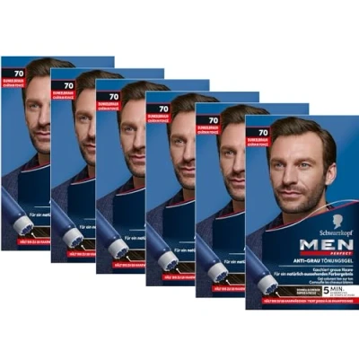 Abbildung von Men Perfect Anti Grau Tönungs Gel 70 Dunkelbraun (6x 80 ml), Haarfarbe für Männer blendet graue Haare aus, Tönung ein natürlich aussehendes Ergebnis