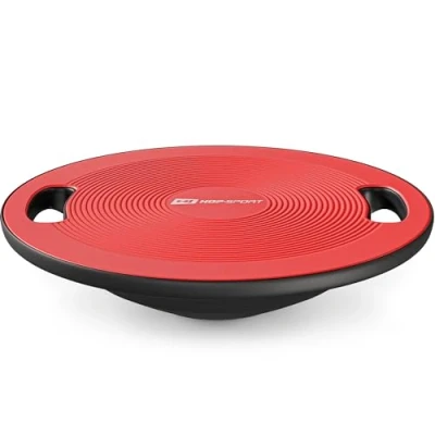 Abbildung von Hop Sport Balance Board aus Kunststoff 150 kg Belastbarkeit, rutschfestes Wackelbrett mit Griffen, Gleichgewichtstrainer für Physiotherapie, ø 40 cm rot