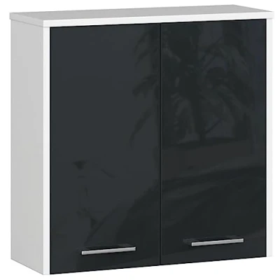 Abbildung von AKORD Hängender Badezimmerschrank FIN W60 2D 2 türig Hängeschränke Fürs Bad Tür Links oder Rechtseitiger Montage B60 x H60 T22,5 cm Gewicht 18 kg Weiß/Graphit glänzend