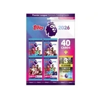 Abbildung von Topps Premier League 2026 Debüt Edition Mega Multipack enthält 40 Karten Plus 3 zufällige Classic LE Karten.