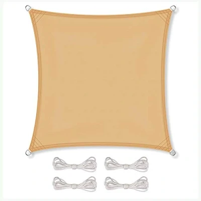 Abbildung von CelinaSun Sonnensegel wasserdicht inkl Befestigungsseile Premium PES wasserabweisend imprägniert Quadrat 4 x m Sand beige