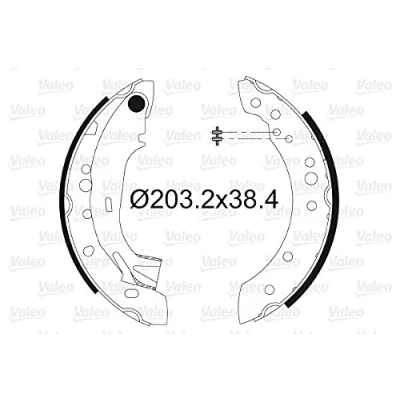 Abbildung von VALEO 562997 Bremsbacken Hinterachse 203 38 ohne Radbremszylinder CITROËN: C3 I Schrägheck, C2 Pluriel, PEUGEOT: 1007 Schrägheck