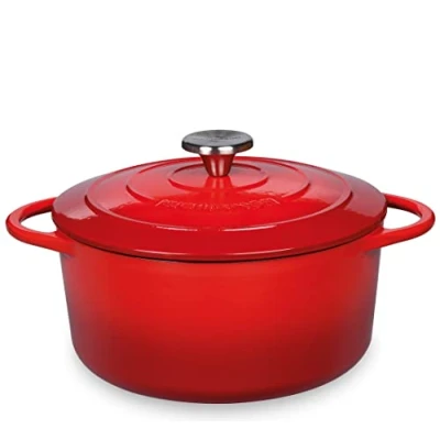 Abbildung von Küchenprofi Gusseisen Bräter mit Deckel, rot/innen schwarz , 24 cm, Schmortopf, Auflaufform, Dutch Oven, Brotbacktopf, emailliert, für alle Herdarten(inkl. Induktion), zum Schmoren, Backen, Braten
