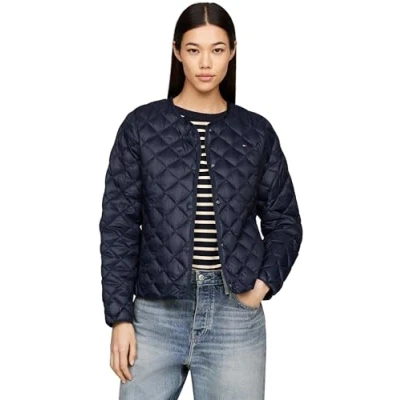Abbildung von Tommy Hilfiger Quilted Collarless Daunenjacke, Damen, Größe: Small, Desert sky
