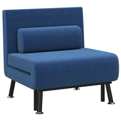 Abbildung von HOMCOM Schlafsessel, Klappbett mit Bettfunktion, Rückenkissen, Klappbar Relaxsessel Leinenoptik, Verstellbarer Rückenlehne, 75 x 70 cm, Dunkelblau