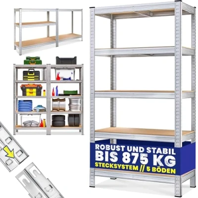 Abbildung von Monzana® Schwerlastregal 180x90x40cm 875kg 5 MDF Platten Regal Lagerregal Kellerregal Steckregal Werkstattregal