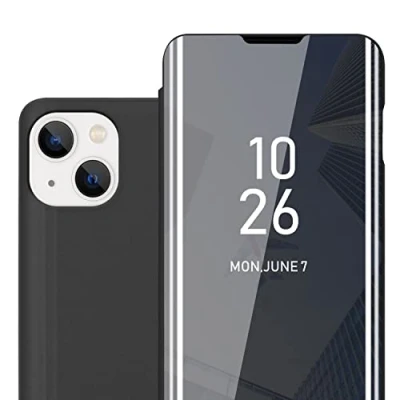 Abbildung von Cadorabo Hülle kompatibel mit Apple iPhone 14 Schutzhülle TPU Silikon Case 360 View Spiegel, Slim Kratzfest Weiche Gummi Rundumschutz Cover für in Schwarz