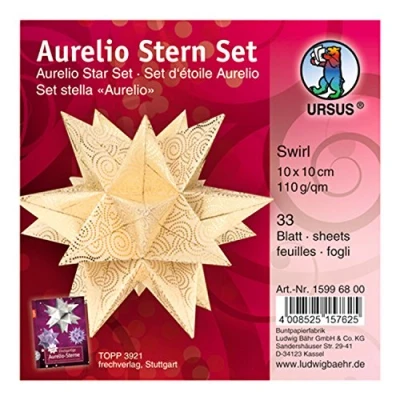 Abbildung von Ursus Ludwig Bähr Bastelfilz Faltblätter Aurelio Stern Swirl 110g/qm 10x10cm creme/gold
