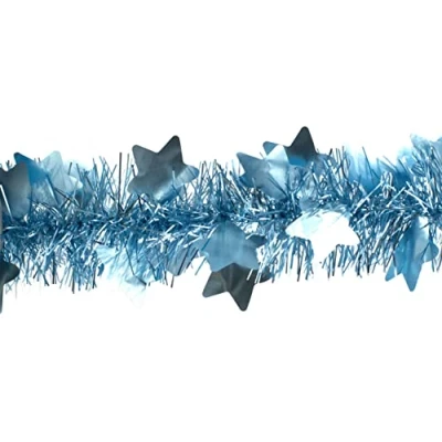 Abbildung von Creativery Weihnachtsgirlande Lametta 9cm x 2m mit großen Sternen Weihnachtsbaum hellblau matt