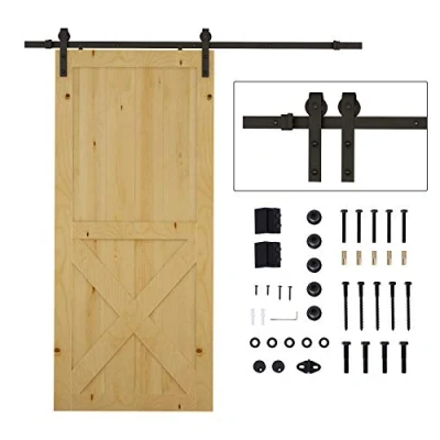 Abbildung von HOMCOM Türbeschlag 200 cm Komplett Set mit Schienen, Rollen, Schienenstopper (Schiebetürsystem, 1 St., Schiebetüren Beschlagsatz), aus Kohlenstoffstahl, Schwarz