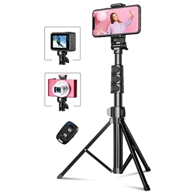 Abbildung von CIRYCASE 142cm Handy Stativ, Erweiterbarer All in One Selfie Stick Stativ mit Bluetooth Fernbedienung, Smartphone &amp; Kamera Stative Kompatibel iPhone, Galaxy, Perfekt für Selfies/Videoaufnahmen
