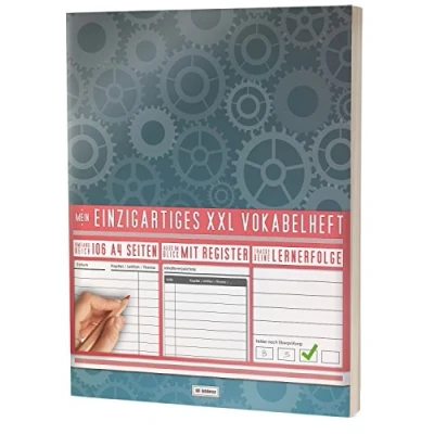 Abbildung von Mein Einzigartiges XXL Vokabelheft: 100+ Seiten, 2 Spalten, Register / Lernerfolge auf jeder Seite zum Abhaken PR101 &quot;Zahnräder&quot; DIN A4 Softcover