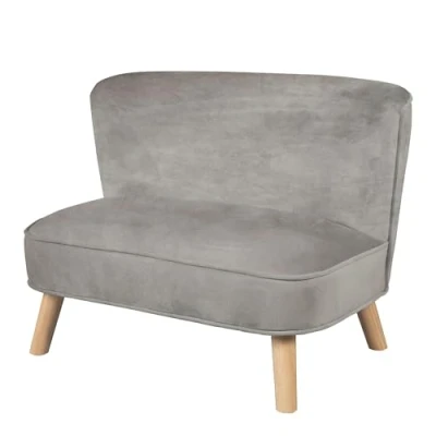 Abbildung von Kindersofa „Lil Sofa“, bequeme Kindercouch, stabile Holzfüße, Samtstoff grau