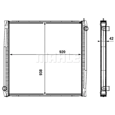 Abbildung von MAHLE ORIGINAL CR 861 000P Kühler, Motorkühlung Aluminium 938mm 920mm 42mm ohne Rahmen Kühlrippen gelötet
