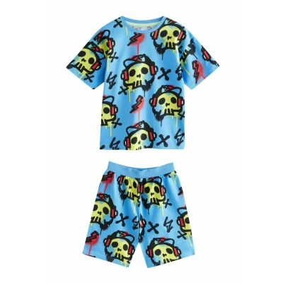 Abbildung von Next Regular FIT 3 PACK Set Nachtwäsche Blue white graffiti skull für Kinder, Größe: 116,