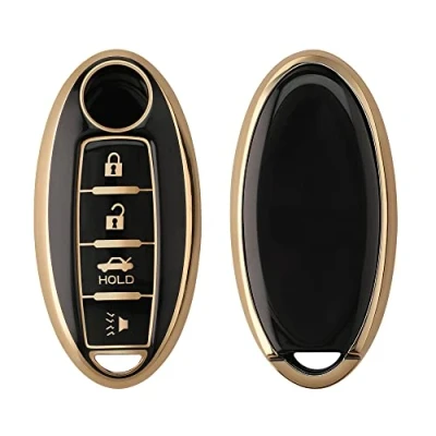 Abbildung von kwmobile Autoschlüssel Hülle kompatibel mit Nissan 4 Tasten Schlüsselhülle Silikon Cover Schwarz Gold