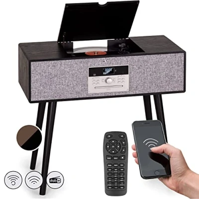 Abbildung von Auna Plattenspieler für Schallplatten, mit Lautsprecher, MP3, CD Player &amp; USB, Schallplattenspieler Bluetooth Fernbedienung, DAB+/FM Radio, Moderner Beinen