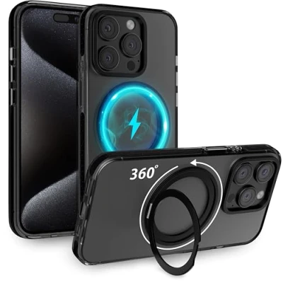 Abbildung von MyGadget Hülle für Apple iPhone 14 Pro [ kompatibel mit MagSafe und 360 Ständer] magnetische Hybrid Handyhülle Rückseite Hart Rand Silikon ] Schwarz
