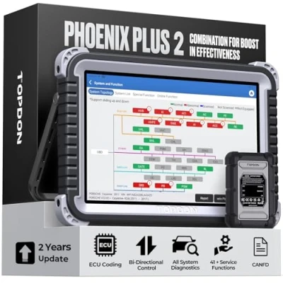 Abbildung von TOPDON Diagnosegerät Auto Phoenix Plus, ECU Codierung, OE Level Alle Systemdiagnosen, 41+Servicefunktionen, Bidirektionale Steuerung, 2 Jahre kostenloses Update, FCA AutoAuth, Android 10.0