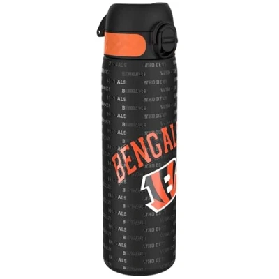 Abbildung von Ion8 Stahl Trinkflasche, 600 ml, Auslaufsicher, Einhandöffnung, Sichere Verriegelung, Spülmaschinenfest, Klappdeckel, Tragegriff, Leicht zu Reinigen, Langlebig, NFL Bengals Design