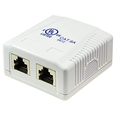 Abbildung von odedo® CAT 6A 10 Gigabit 500Mhz Anschlussdose Universal Netzwerkdose 2X RJ 45 voll geschirmt für Reinweiß RAL9010, AWG 22 23 24 25 26 Network Surface Mount Box STP (Mount 2port)