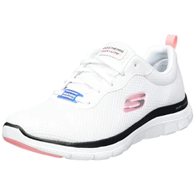 Abbildung von Skechers Damen Flex Appeal 4.0 Brilliant View Sneaker, White Mesh Black Pink Trim, 39.5 EU