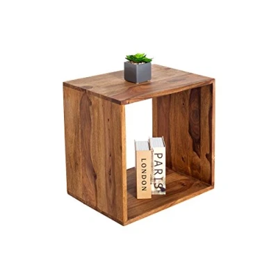 Abbildung von Invicta Interior Handgearbeiteter Beistelltisch MAKASSAR 43cm Sheesham Stone Finish Regal Cube Würfel Holz Massivholz