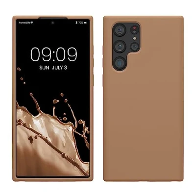 Abbildung von kwmobile Hülle kompatibel mit Samsung Galaxy S22 Ultra Silikon Handy Case Handyhülle weiche Oberfläche kabelloses Laden Cappuccino